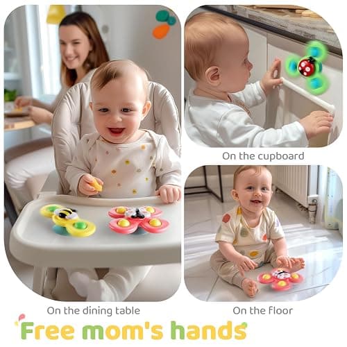 ALASOU 3PCS Suction Cup Spinner Toys for 1 Year Old Boy Girl|Spinning Top Baby Toys 12 18 Months|1 2 Year Old Boy Birthday Gift|Baby Bath Toy for Kids Ages 1-3|Sensory Toy for Toddlers 1-3 thumbnail 5