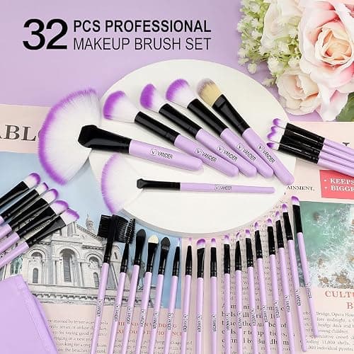 Make up Brushes, VANDER Professional 32pcs Makeup Brush Set, Makeup Brushes Set Foundation Blending Cosmetic Brush Set Kit,Purple thumbnail 3