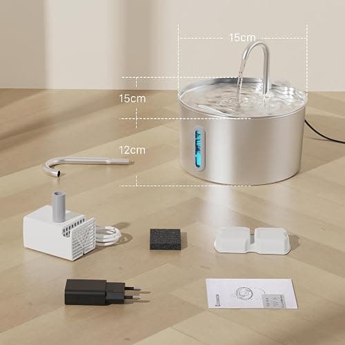 Cat Water Fountain Stainless Steel: 74oz/2.2L Cat Fountain for Drinking - Pet Water Fountain for Cats Inside - Automatic Dog Water Dispenser Bowl Feeding & Watering Supplies 6 Filters 3 Sponges thumbnail 9