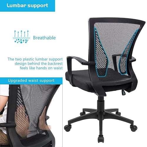 Furmax Office Chair Ergonomic Computer Desk Mesh Chair Mid Back Swivel Lumbar Support with Armrest (1, Black) thumbnail 6