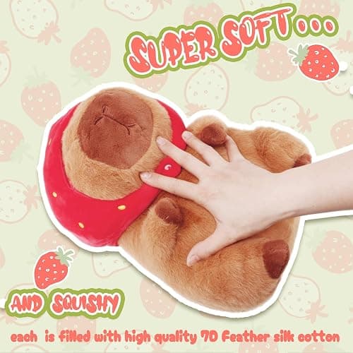 RichRabbit Cute Capybara Plush Capibara Stuffed Animal Plushies Toys Hugging Gifts for Kids Brown Plush Wear Strawberry Hat Soft 9 inch thumbnail 4