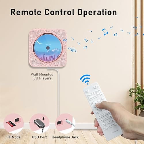 MICOCIOUS Portable CD Player with Bluetooth Desktop CD Player for Home CD Music Players with Remote Control,Timer,Built-in Dual Speakers with LED Display Home Audio Boombox FM Radio (Pink) thumbnail 4