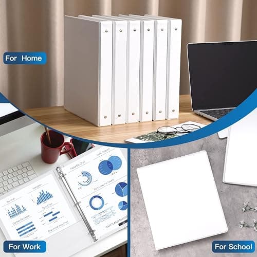 SUIN 1-inch 3 Ring Binder with 2 Pockets, Clear Customizable View Binders for US Letter Size 8.5'' x 11'', PVC Free, 1'' Binder for Office, Home, and School, White, 6 Pack thumbnail 8