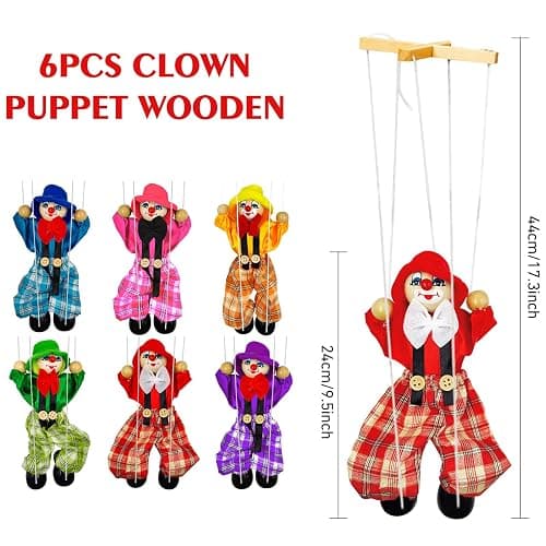 6 Pack Wooden Marionette Puppets Clown Pull String Puppets Movable Hands and Feet Joint Activity for Family Men Women Theater Puppetry Party thumbnail 3
