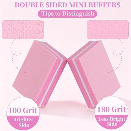UUDYIGE Mini Nail Buffer Block: 45 Pack 100/180 Grit Sponge Files Pink | Acrylic, Gel and Natural Nails, Shape, Smooth and Prep Surfaces for Home, Salon and Travel Manicures thumbnail 3