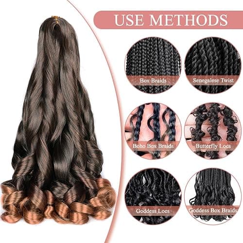 Luoyudu French Curls Braiding Hair #T30 Synthetic Bouncy Curly Braiding Hair Extensions 75g/Pack French Curly Crochet Hair Extensions 24inch (T30) - 24 Inch (pack of 8) - T30 thumbnail 7