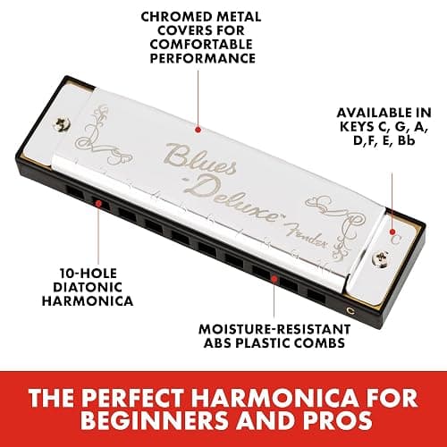 Fender Blues Deluxe Harmonica, Key of D, 10 Holes, Nickel Chrome, Includes Case thumbnail 2