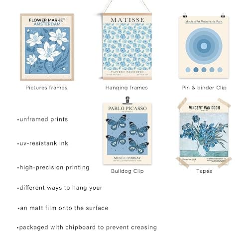 Blue Wall Art Poster Prints,Set of 9 Matisse Wall Decor for Dorm Bedroom,Trendy Aesthetic Pictures for Teens Boys Girls, Maximalism Posters Wall Decorations - Blue thumbnail 3