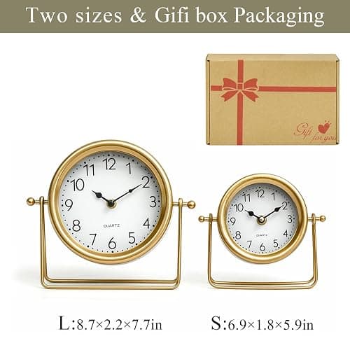 EMAX HOME Vintage Golden Table Clock - Elegant Battery Operated Office, Living Room, and Bedroom Clock with Minimalist Design Gold Table Decor 22x19.5x5.5cm thumbnail 4