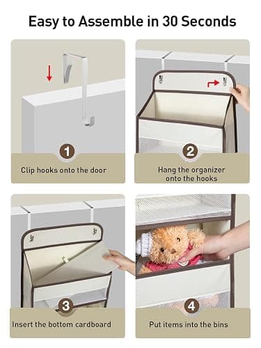 Yecaye Hanging Over the Door Organizer 1 Pack, 35.2lbs Load Toy Stuffed Animal Storage, Swing-proof Bathroom Organizers and Storage for Nursery Newborn Baby Essential Stuff Beige thumbnail 8