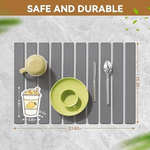 Stone Dish Drying Mats for Kitchen Counter,23.6''x15.3'' Foldable Quick Dry Stone Mat Kitchen,Eco-Friendly,Absorbent Diatomaceous Earth Mats for Dishes Bottles Cups Bathroom Any Countertop-Dark Gray thumbnail 3