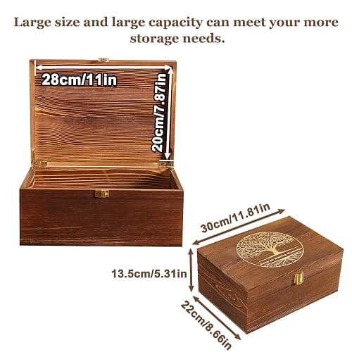 GLOMAXLY Large Tree of Life Wooden Keepsake Box - Elegant Vintage Jewelry Storage Box Durable Wooden Box for Storing Photos, Gifts, Jewelry, Decorative Memory Boxes with Anti-Slip Pads thumbnail 3