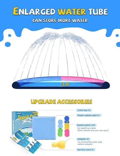 VISTOP Non-Slip Splash Pad for Kids and Dog, Thicken Sprinkler Pool Summer Outdoor Water Toys - Fun Backyard Fountain Play Mat for Baby Girls Boys Children or Pet Dog (59 inch, Red&Yellow&Green&Blue) thumbnail 6