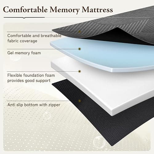 GEMBED Tri Folding Mattress Queen Size - Memory Foam Tri-fold Handle & Non-Slip Bottom, Portable Foldable Sofa Bed Floor Chair for Travel RV Camping Guest Yoga - 6 Inch, 78"x58"x6" thumbnail 3