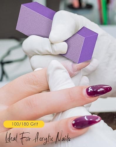 Maryton Nail Buffer Block, Medium/Fine Grit 100/180 Finishing Buffers for Acrylic Nails Gel Polish Nails, 3 Way Professional Pedicure Manicure Buffer Kits, 5 Count (Purple) thumbnail 4