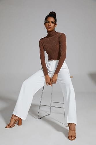FUNYYZO Wide Leg Pants Women's High Elastic Waisted in The Back Business Work Trousers Long Straight Suit Pants thumbnail 2