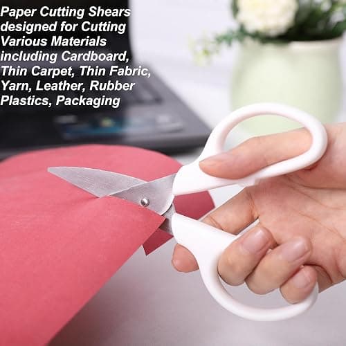 YOUGUOM 6in White Scissors, Multipurpose for Office School Crafts Sewing | Comfort Grip, Stainless Blades, Left/Right Hand, Cuts Cardboard, Fabric for Home Classroom, Teacher Desk, w/Protective Cover thumbnail 7