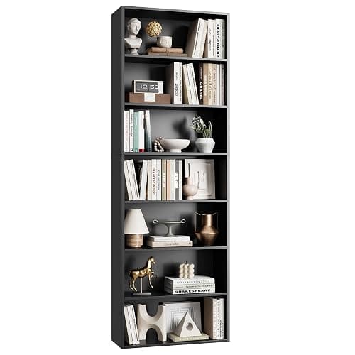 FACBOTALL 82" Tall Bookshelf Black Bookcase, 7-Tier Open Display Shelves | Extra Tall Bookcase with Storage, Floor to Ceiling Bookshelves, Narrow Bookshelf Home Decor Furniture for Office, Living Room - Image 1
