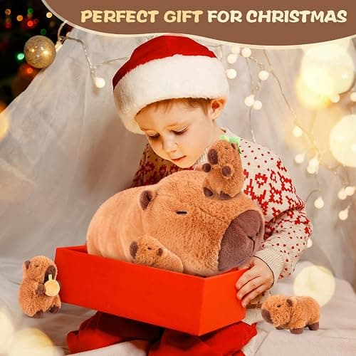 SuzziPals 5-in-1 Capybara Stuffed Animals with Babies Inside, 5Pcs Set Capybara Plush with Mommy & 4 Babies, Soft Pillow Plushies Decor, Cute 3 to 8 Year Old Girl Gift, Imaginative Play Toy (Capibara) thumbnail 6
