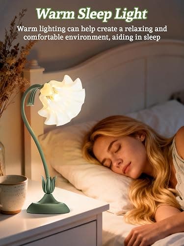 Flower Table Lamp Bedside Lamps LED Reading Light,3 Color Modes Cute Small Lamp,Vintage Flower Lamp Nightstand Lamp Kawaii Table Lamp for Bedroom Living Room Office Dorm Desk Home Decor(Green lamp) thumbnail 4
