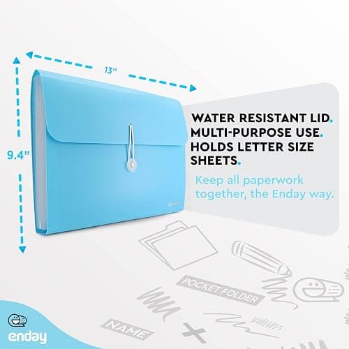 Accordion File Organizer 13 Pocket Expanding File Folder with Labels, Accordion File Organizer Letter Size Letter A4 Paper for Receipts, Bills and Documents 13" x 9.5” –by Enday - 13 POCKET - Blue thumbnail 2