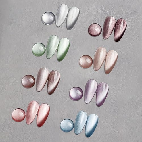 MIZHSE Cat Eye Gel Nail Polish, 8 Colors Moonlight Magnetic Gel Polish Set with Magnet Stick, Glassy Effect Crystal Holographic Silver Brown Green Purple Fall Colors Soak Off Nail Art Gift for Women thumbnail 8