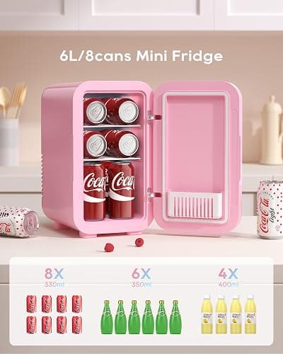 BEICHEN Mini Fridge, 6 Liter/8 Can Skincare Fridge, 110V AC/DC Portable Thermoelectric Cooler & Warmer for Skin Care, Cosmetics, Beverage, Food, Great for Bedroom, Office, Dorm (Pink) thumbnail 2