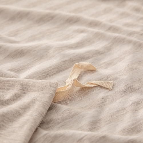 PURE ERA Jersey Knit Duvet Cover Set 100% T-Shirt Heather Cotton Super Soft Comfy Classic Striped Design, with Zipper Closure, Heather Beige Stripe, Queen thumbnail 5