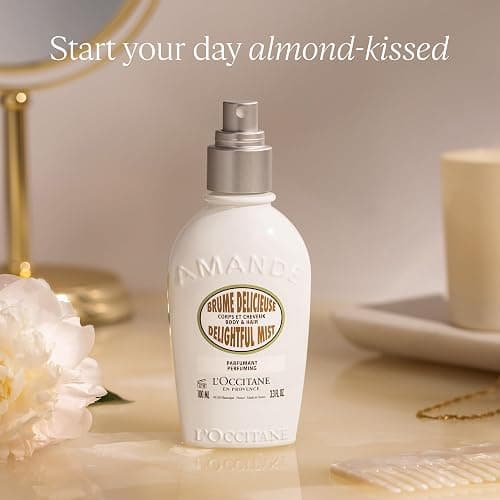 L'OCCITANE Almond Hair & Body Mist, Lightweight Hydrating Fragrance Spray | Hydrating glow finish, sweet gourmand vanilla scent, silky layerable scent, refreshes hair & skin, softens, daily self-care thumbnail 5
