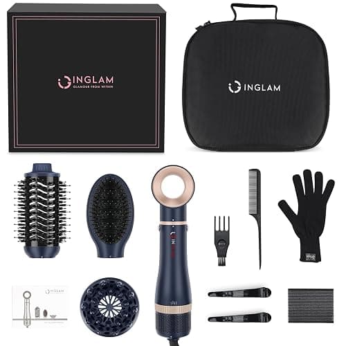 Hair Dryer Brush Set, IG INGLAM 4 in 1 Blowout Brush, Negative Ion Detachable Hair Dryer & Styler Volumizer Hot Air Hair Dryer Brush with 2 Styling Brush Heads, Prussian Blue thumbnail 8