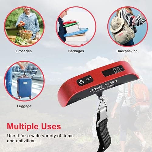 travel inspira Luggage Scale, Portable Digital Hanging Baggage Scale for Travel, Suitcase Weight Scale with Rubber Paint, 110 Pounds, Battery Included thumbnail 7