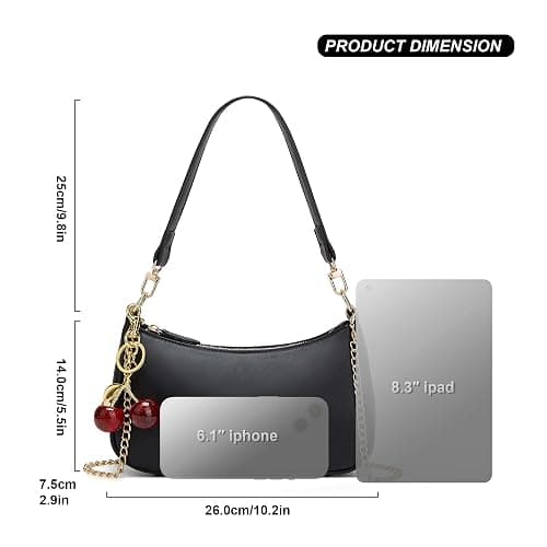 MOPOVO Black Shoulder Bag for Women Cute Hobo Cherry Purse Retro Clutch Underarm Handbag with Removable Straps thumbnail 7