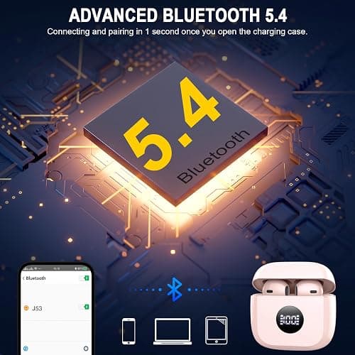 Wireless Earbuds, Bluetooth 5.4 Headphones in Ear with 4 ENC Noise Cancelling Mic, Bluetooth Earbuds 40Hrs Playtime, Wireless Earphones HiFi Stereo Deep Bass, IP7 Waterproof, USB-C Fast Charge Pink thumbnail 2