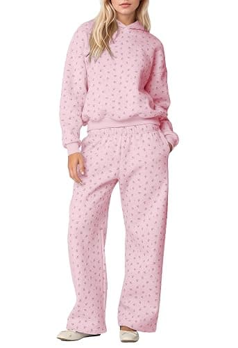 OLAPTA Women 2 Piece Outfits Ditsy Flower Print Sweatsuits Sets Long Sleeve Sweatshirts Wide Leg Sweatpants Fall Tracksuits - Image 1
