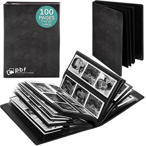 pbf Photo Booth Album | 2x6 Photo Album w/Picture Sleeves | 2x6 Strips Memory Book | Photo Strip Album | Wedding Photo Album for Photo Booth Pictures | 100 Pages, Holds 200 Photos (Black, 1-Pack) - Image 1