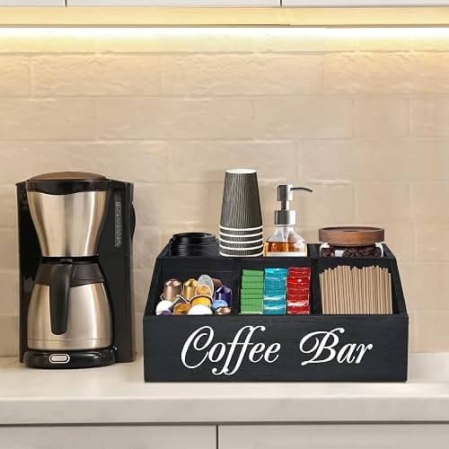 ugiftt Coffee Station Organizer for Counter, Wood Coffee Pods Holder Storage Basket, Tea Condiment Storage Organizer, Rustic Bar Decor for Accessories Organizer thumbnail 5