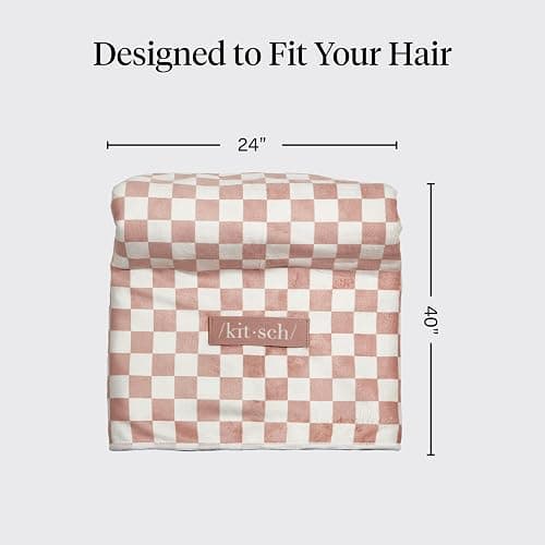 Kitsch XL Microfiber Hair Towel Wrap for Women - Terracotta Checkered thumbnail 4