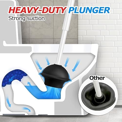 FORASTO 2 in 1 Toilet Brush and Plunger Set, Toilet Bowl Brush Plunger Set,Extended Handle Plunger,Bathroom Cleaning Tools,Toilet Brush Plunger Combo,Cleaning Brush（Pearl White，20.8inch） thumbnail 4