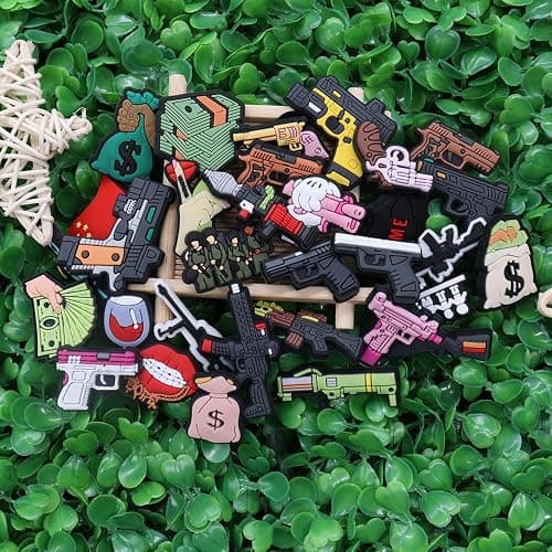 NAN TIAN ZAI 32Pcs Pistol Various Gun PVC Shoe Charms Wine Dollar Slipper Decorations Clog Button Accessories Man Woman Favor Party Gifts thumbnail 5