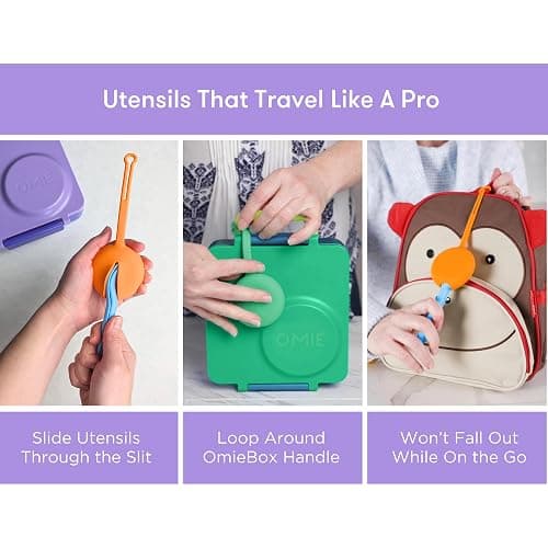 Omie OmieBox Kids Utensils Set with Case - 2 Piece Plastic, Reusable Fork and Spoon Silverware with Pod for Kids (Lilac) thumbnail 5