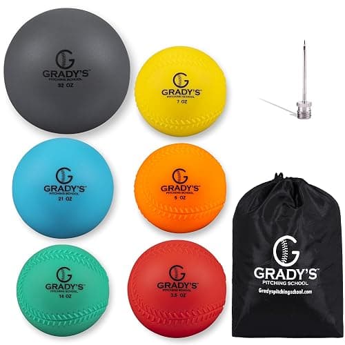Grady's Pitching School Weighted Velocity Training Ball Set – Seam & Seamless Options for Pitching & Arm Strength + Set of 6 Balls + Carrying Case - Image 1