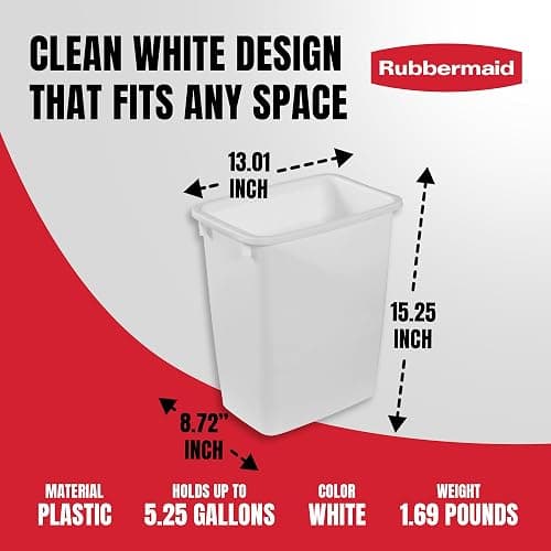 Rubbermaid 21 Quart Traditional Open Top Waste Basket Indoor Trash Bin Container for Bathrooms and Other Indoor Spaces, White thumbnail 3
