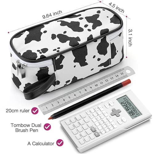 Jcocylse Large Capacity Pencil Case Portable Pencil Pouch Bag School Supplies for College Students Girls Boys Adults (Cow) thumbnail 3