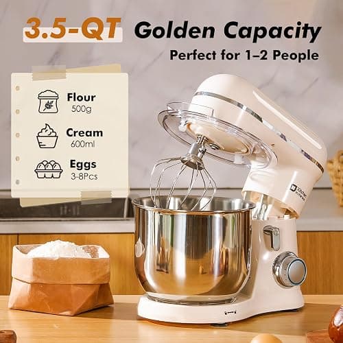 Kitchen in the Box Stand Mixer, 3.5 QT Small Kitchen Electric Stand Mixers, 10-Speed Portable Lightweight Dough Mixer for Daily Use with Egg Whisk, Dough Hook, Beater (Cream White) thumbnail 3
