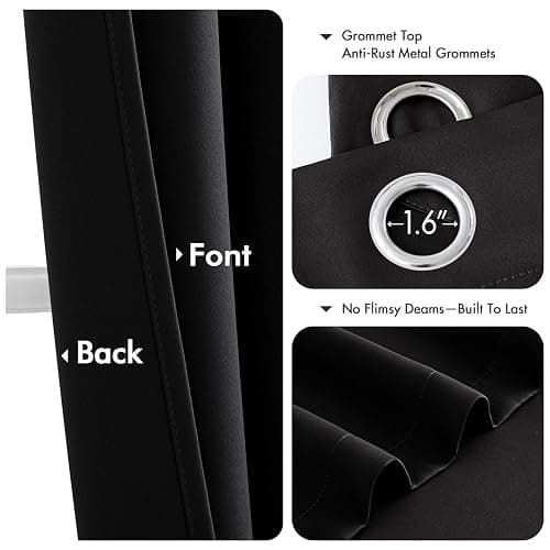 MIULEE Blackout Curtains for Bedroom Living Room 2 Panels, Thermal Insulated Room Darkening Drapes Grommet Noise Reducing Light Blocking Window Treatments 64 Inches Long 40x64 Inch Black thumbnail 4