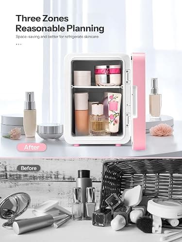 Skincare Fridge, 6L Makeup Mini Fridge With Dimmable LED Light Mirror for Bedroom, Car, Office & Dorm, Cooler & Warmer, Small Refrigerator for Cosmetics, Skin Care and Food (6L Mirror, Pink) thumbnail 3