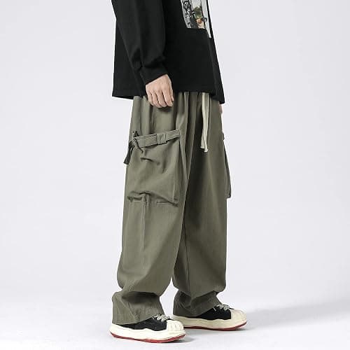 PRIJOUHE Men's Baggy Cargo Pants Casual Loose Fit Wide Leg Pants with Elastic Drawstring Waist thumbnail 6