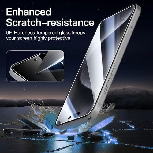 NEW'C 3 Pack Privacy for iPhone 15 Pro Screen Protector (6.1 inches), Anti-Spy Tempered Glass Film,Case Friendly Ultra Resistant,Balanced 28-Degree Privacy Angle - Easy installation tool included thumbnail 6