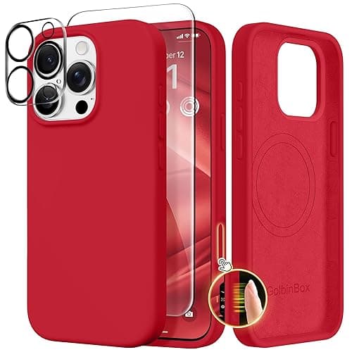 GolbinBox Magnetic for iPhone 16 Pro Case, Compatible with MagSafe, Screen Protector + Camera Lens Protector, Liquid Silicone Shockproof Protective Phone Case for iPhone 16 Pro 6.3", Red - Image 1