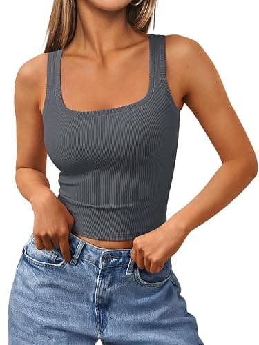 Trendy Queen Women's Summer Square Neck Tank Tops Workout Cropped Ribbed Summer Camisole Sleeveless Clothes 2025 - Image 1